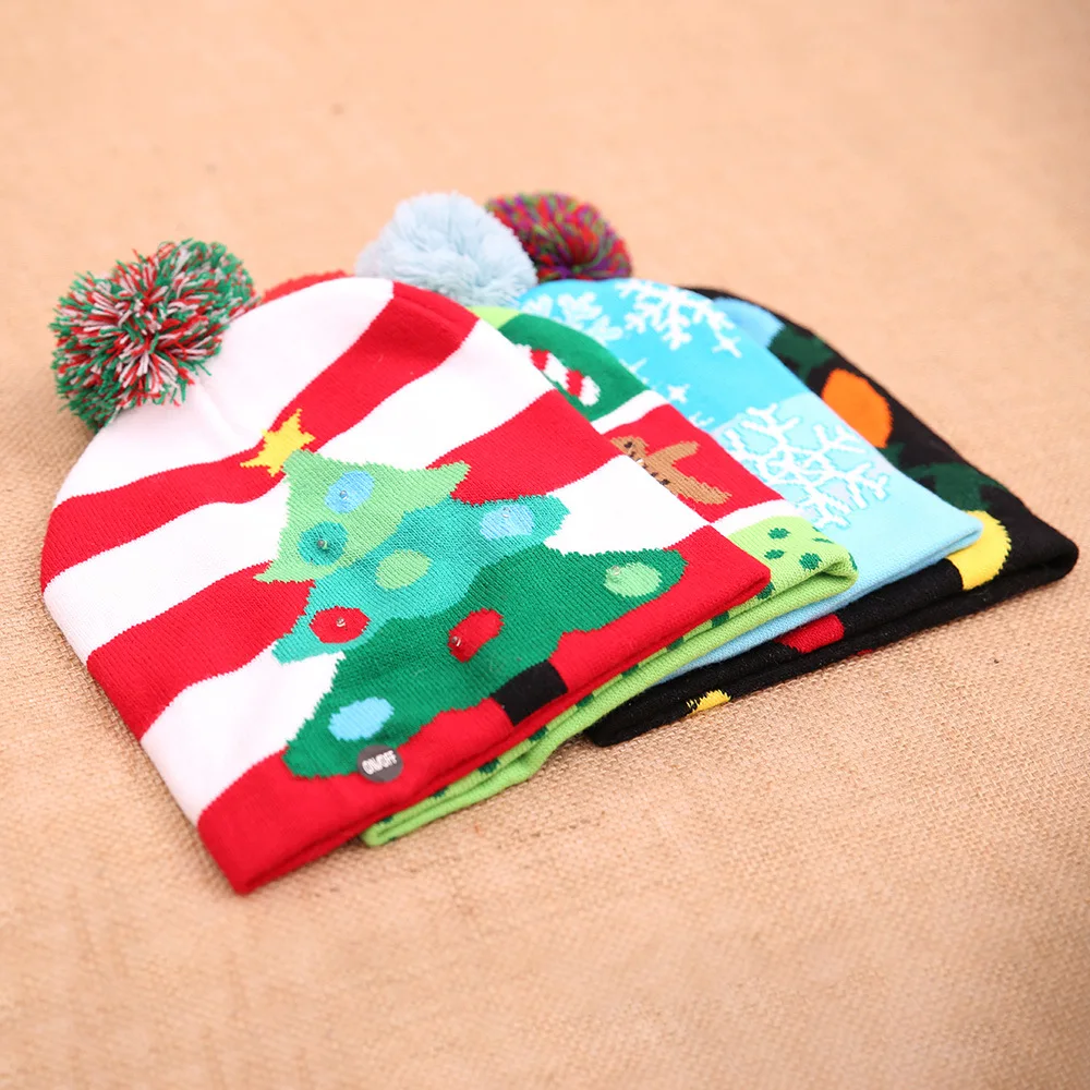 1 шт. светодиодный Рождественский свитер, Рождественский головной убор, вязаная шапка-светильник для детей, взрослых, Рождественская вечеринка