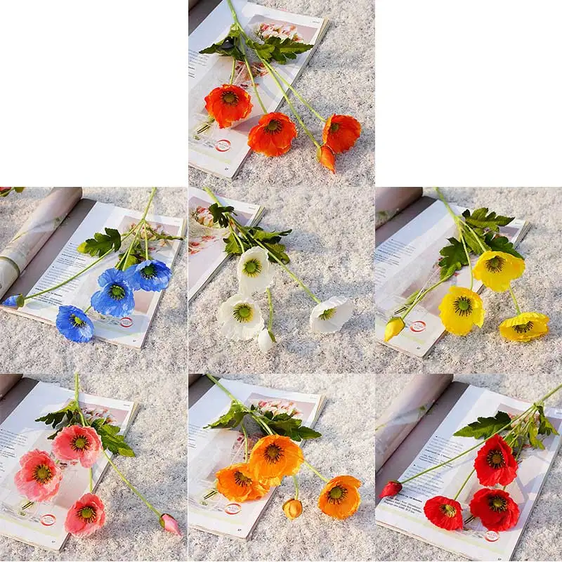 

Artificial Mini Poppy Bouquet Wedding Silk Rose Flowers For DIY Bedroom party office Decor garden Photo props