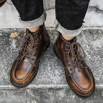 

Autuspin Classics Men's Boots Retro Style Motorcycle Leisure Shoes Fashion Platform Ankle Boot Men Comfortable Male Tooling Shoe