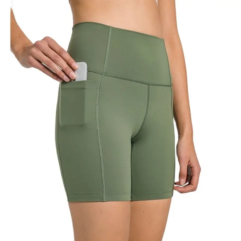 

ABS LOLI Soft Stretch High Waist Gym Yoga Shorts Women Tummy Control Fitness Athletic Workout Running Shorts with Side Pockets
