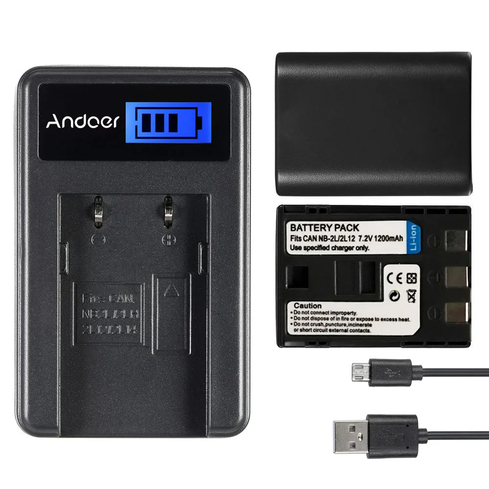 Andoer 2pcs 7.2V 1200mAh Rechargeable Li-ion Battery with LCD USB Charger Kit for Canon PowerShot for Canon NB-2L NB-2LH Battery