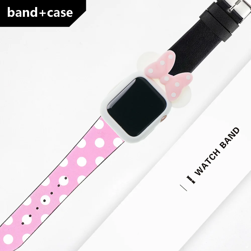 Ремешок из натуральной кожи+ чехол для apple watch band 42 мм 38 мм iwatch 4 полосы 44 мм 40 мм Микки корпус для мыши женский ремешок для часов 4 3 2 1 - Цвет ремешка: 2