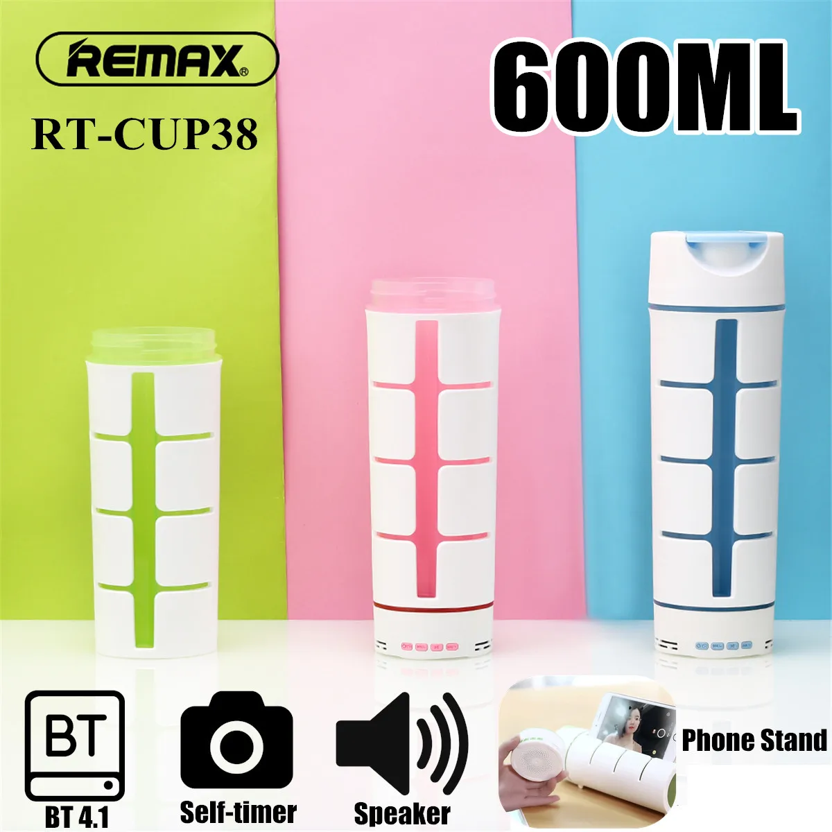 

600ml for-bluetooth Speaker Water Cup Outdoor Sport Climbing Leak Proof Smart Water Bottle Can Self-timer/Phone Stand