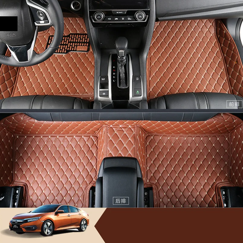 leather car floor mats for honda civic 2009 2010 2011 2012 2013 2017 2018 2016 2019 10th 9th 8th 4d carpet rug | Автомобили и