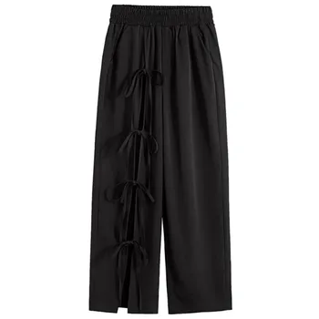 

Sweatpants Women's Clothing Spring Solid Color Elastic High Waist Pants Straight Casual Split Womens Trousers New