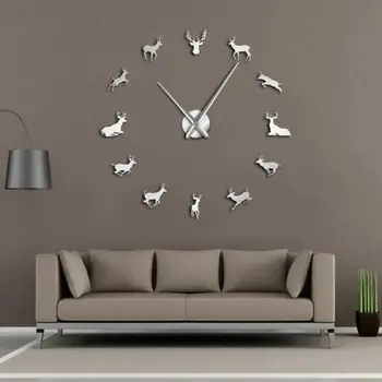

Creative DIY Large Wall Clock 3D Mirror Surface Sticker Home Decor Art Giant Wall Clock Watch With Deer Antler Big Clock