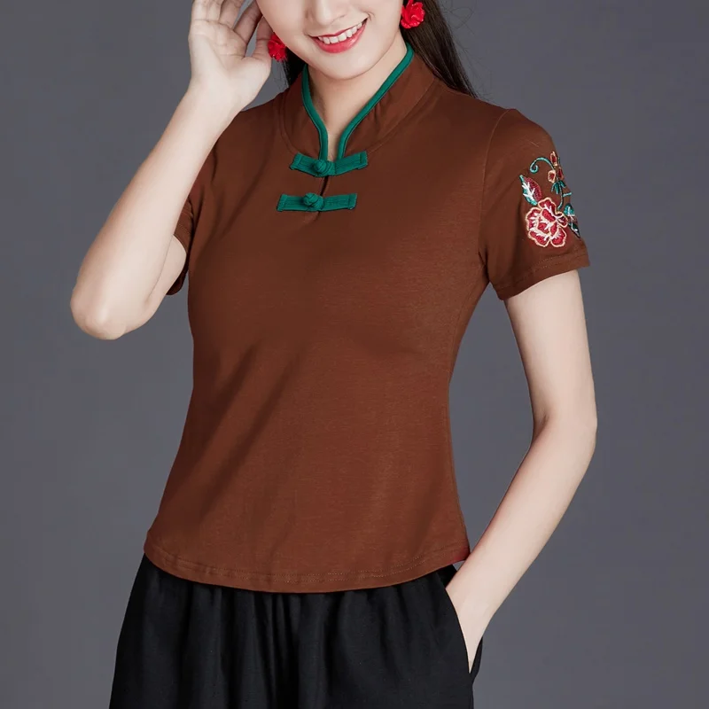 Women Chinese Shirt Ladies Chinese Tops Women Chinese T Shirt Oblique Shanghai Shirt Qipao Cheongsam Top Style Clothing