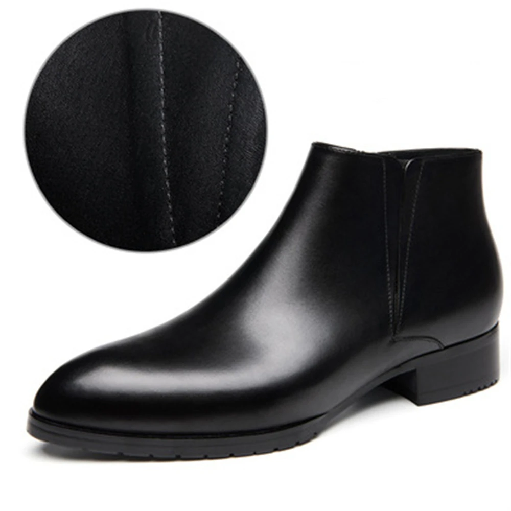 Black Pointed Toe Men Ankle Boots Spring Autumn Leather Boots Zipper Prom Dress Shoes Formal