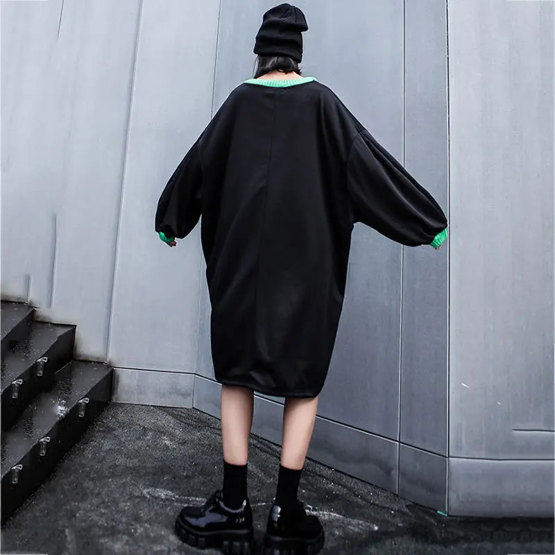 XITAO Personality Plus Velvet Dress Women Fashion Splice Zipper Streetwear Ladies Dresses Autumn Winter Clothes Women GCC2723