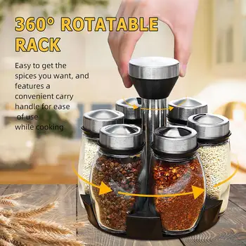 

New 6 Bottles Rotating Spice Seasoning Storage Rack Stand Holder Pepper Salt Shakers Kitchen Organizer Shelf Condiment Sprays Bo