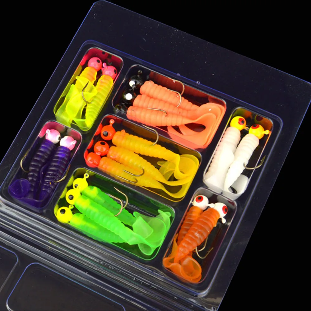 

17Pcs Soft Worm Lure Lure Set Head Jig Hooks Fishing Baits Set Tackle Fishing Lures Accessories New rubber Fishing Tackle #PEX