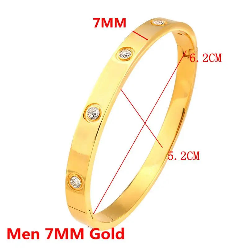 Men 7MM Gold Модные ювелирные изделия для женщин, браслет, титановая сталь, пара ювелирных изделий, Полный CZ белый кристалл, пряжка, браслеты, мужские b002 - Окраска металла: Men 7MM Gold