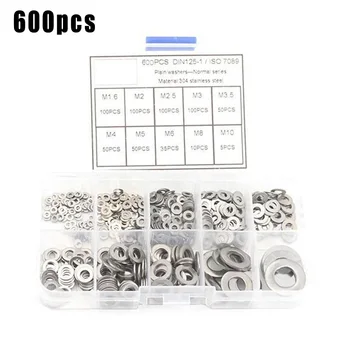 

M1.6 M2 M2.5 M3 M3.5 M4 M5 M6 M8 M10 Washers Tool 600pcs Stainless Steel Gasket Silver Assortment