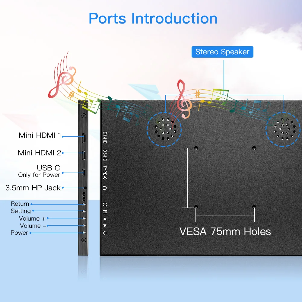 EYOYO тонкий портативный ЖК hd монитор 13," usb type c mini hdmi для ноутбука, xbox, переключатель, малина, cctv дисплей ЖК-игровые мониторы