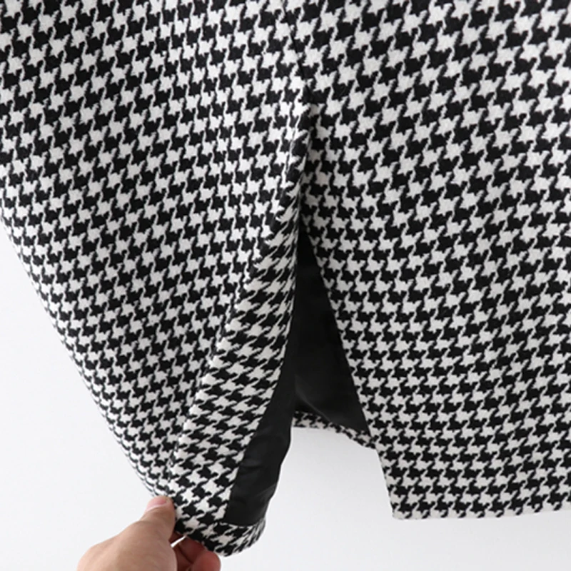 RR Double Breasted Faux Wool Coats Women Fashion Houndstooth Jackets Women Elegant Pockets Coats Female Ladies JG