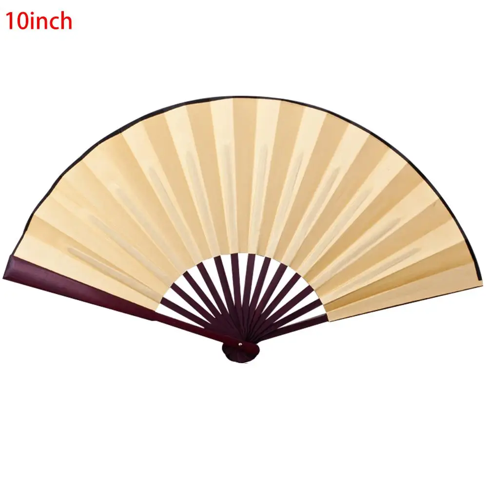 AUGKUN 1PC 8 inch/10 inch Silk Cloth Blank Chinese Folding Fan Wooden Bamboo Antiquity Folding Fan For Calligraphy Painting - Цвет: Yellow