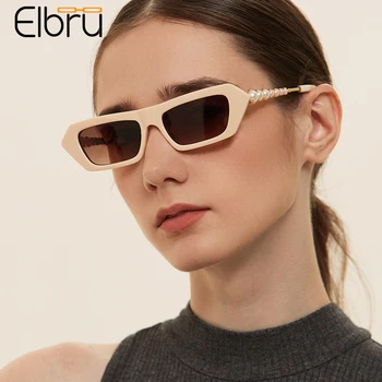 

Elbru Half-metal Pearl Sunglasses Women Delicate Vintage Sun Glasses Small Square Frame Personality Versatile Sunshades Unisex