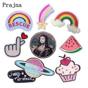 

Prajna Monla Lisa Patch Embroidered Patches For Clothing Iron On Patches Stripes Cartoon Fruit Rainbow Badges Applique On Jacket