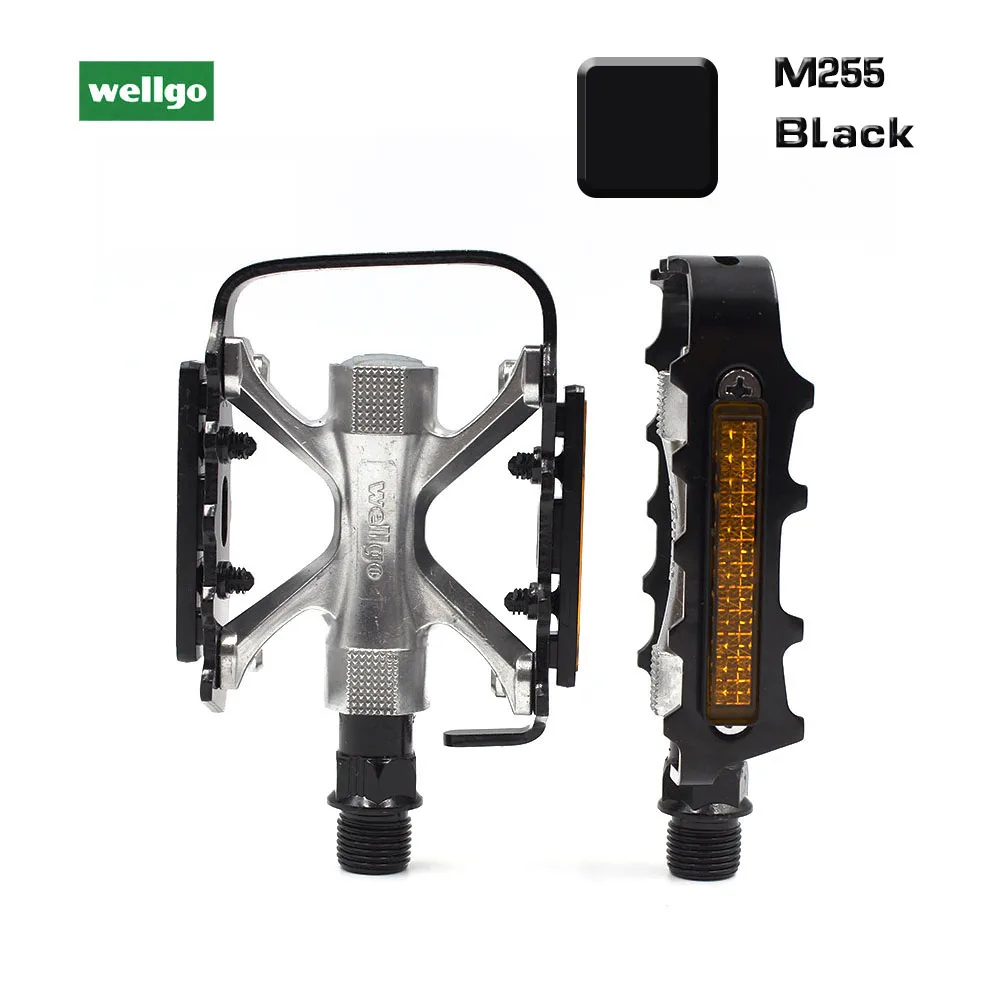 Black Wellgo педаль M255 из алюминиевого сплава, педаль для велосипеда 2DU с подшипником, педаль для шоссейного велосипеда, шпиндель бора, Аксессуары для велосипеда, педаль MTB, запчасти - Цвет: Black