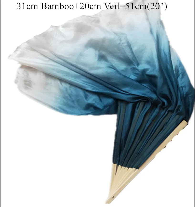 31cm 20cm veil Белый темно-синий градиент настоящий шелк веер вуаль два слоя двойной вентилятор Пара Китайский Yangko квадратные реквизиты для танцев 20 дюймов - Цвет: 31cm 20cm veil