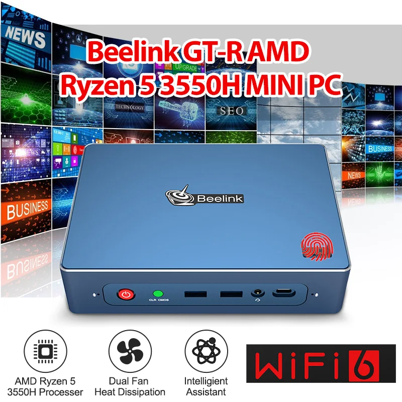 Мини ПК Beelink GTR Windows 10 AMD Ryzen 5 3550H Vega 8 Wi Fi 6 входов по отпечатку пальца 4K голосовое