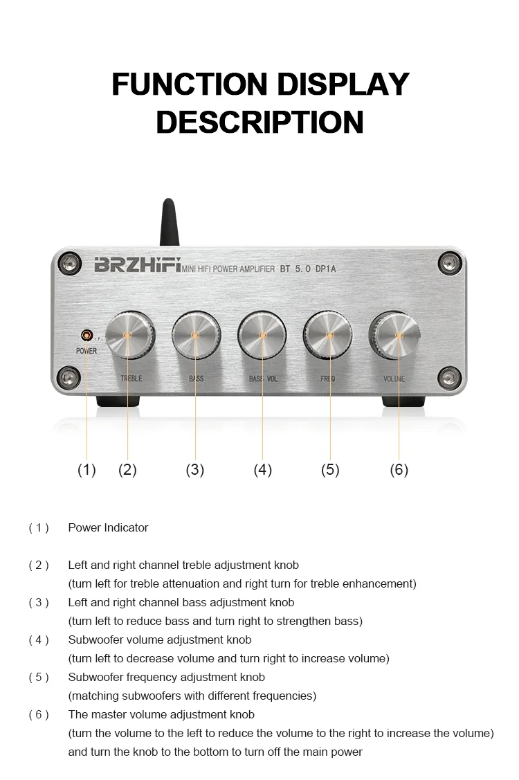 BRZHIFI Audio Hot Sell DP1 TPA3116 2.1 Class D Mini Digital Power Amplifier Bluetooth 5.0 Output 50W*2 100W Stereo Amplificador