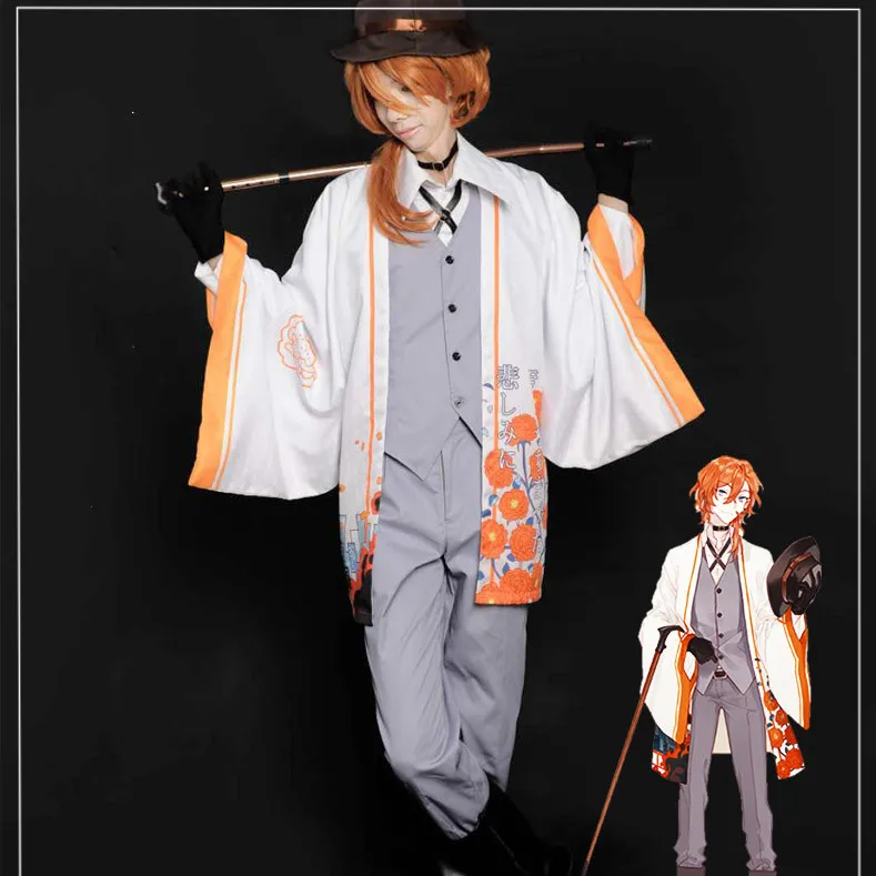 Аниме Банго бродячие собаки Chuya Nakahara косплей костюм кимоно хаори Хэллоуин костюмы для детей взрослых на заказ любой размер
