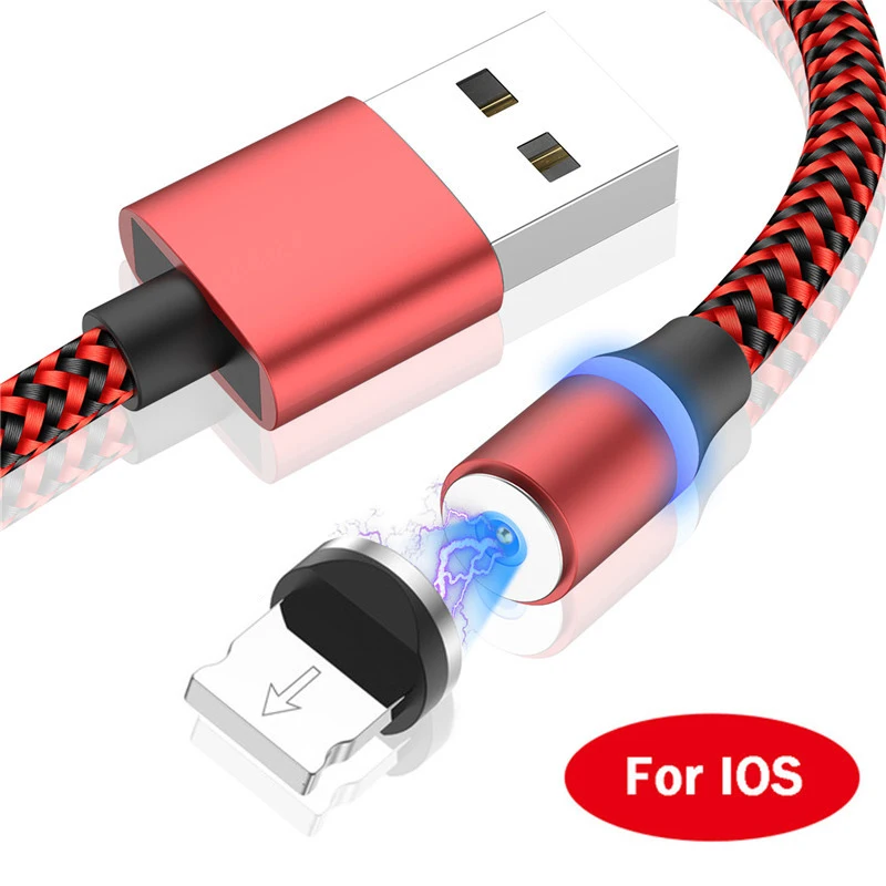 Red for iphone Tkey Micro usb type C светодиодный кабель для iphone samsung, магнитный кабель для быстрой зарядки и передачи данных, магнитный кабель для зарядки мобильного телефона - Цвет: Red for iphone