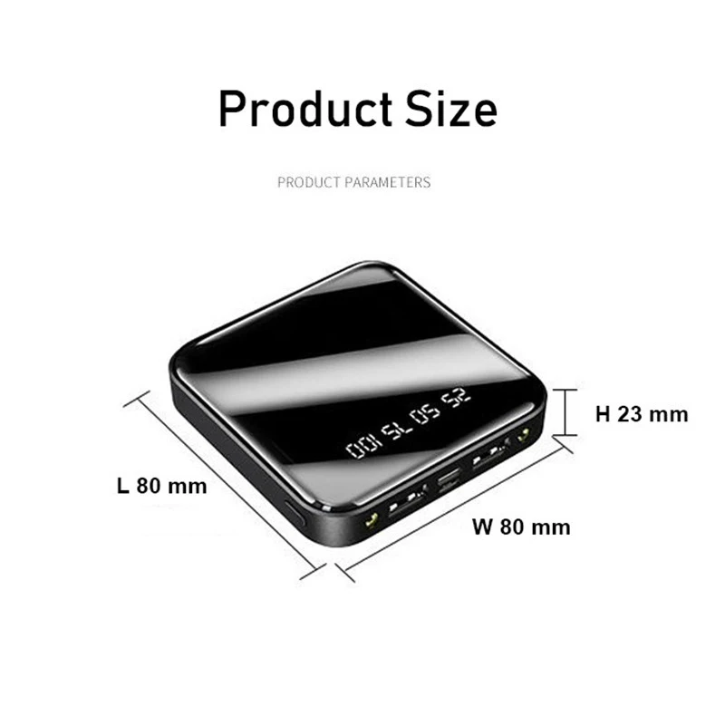 10000 mah 80000mAh Mini Power Bank for Xiaomi IPhone Samsung Portable External Battery with 2 USB Digital Display Fast Charging powerbank 20000