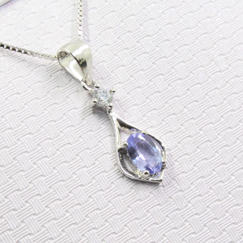 Najtaniej Prosty wisiorek tanzanit z naszyjnikiem dla kobiety 0.5 ct naturalny VVS klasy tanzanit wisiorek solidna biżuteria ze srebra próby 925 tanzanit