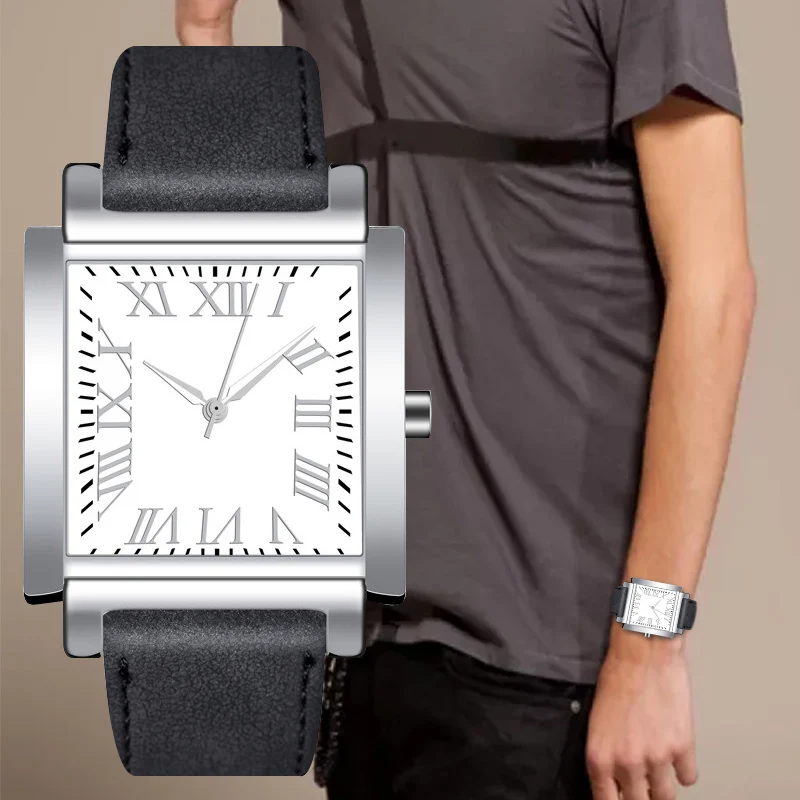 

WJ-8793 Fashion Rectangle Dial Watch For Male Simple Roman Numerals Men Watches Business Brand Quartz Wristwatch Leather Strap