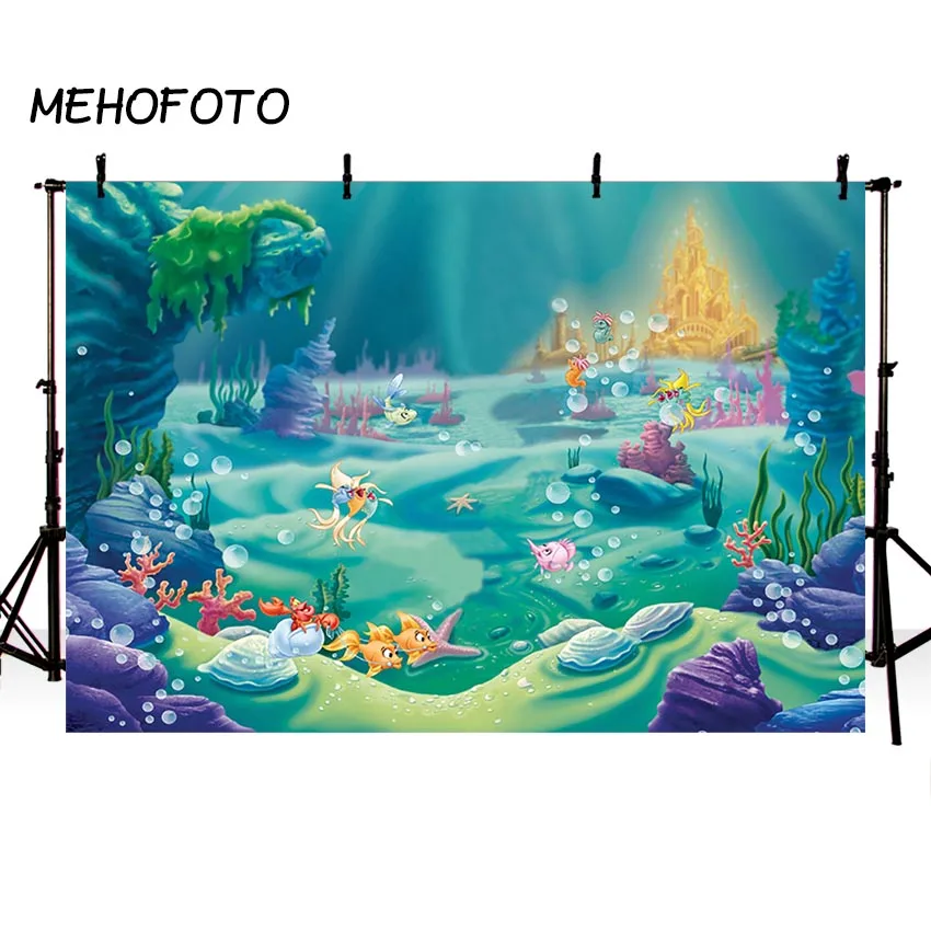 

Under Sea Bed Photography Backdrop Corals Ariel Princess Little Mermaid Baby Birthday Party Decorations Banner Photo Background