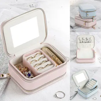 

Portable Travel Jewelry Box Organizer Fleece Jewelry Ornaments Case Storage Travel Portable Zipper Jewelry Storage Box