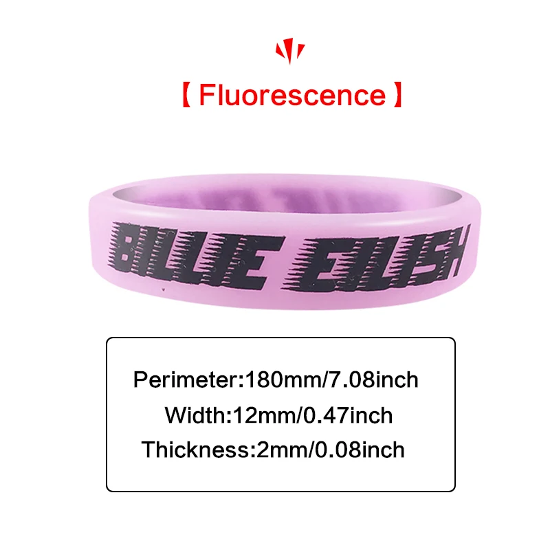 Новая мода Billie Eilish печатные браслеты силиконовые резиновые браслеты эластичность вдохновляющие браслеты для фанатов подарки - Окраска металла: 180mm Luminous Purpl