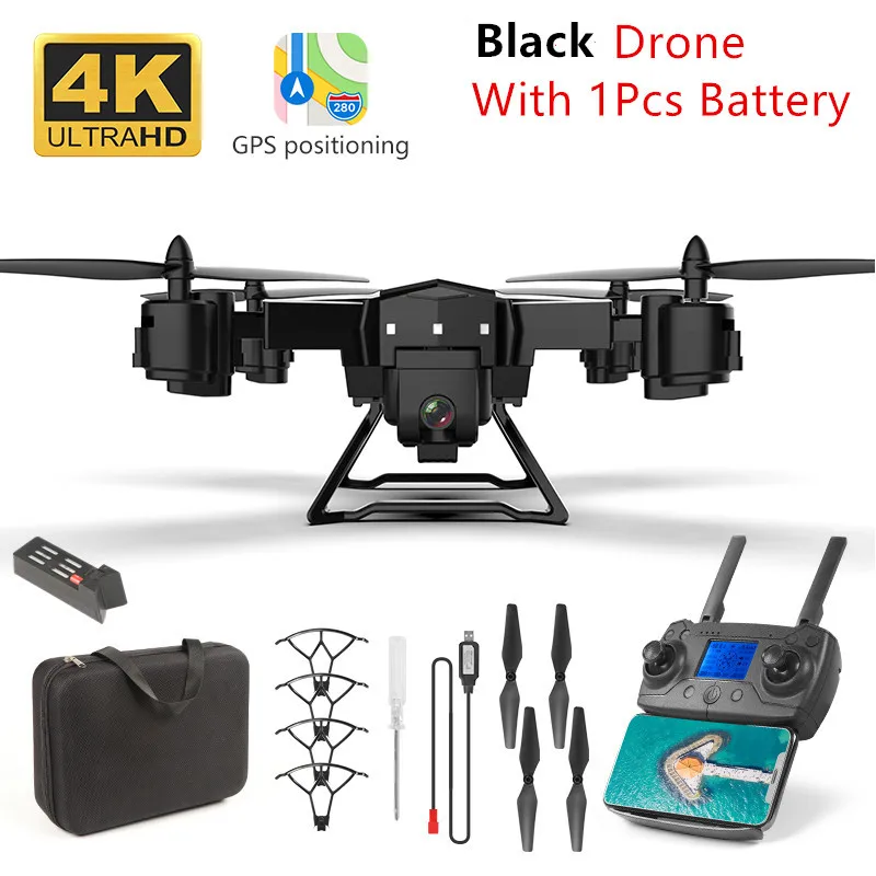 Black 4K 1 battery Дрон с gps 2000 метров расстояние управления 1000 метров 5G WiFi Трансмиссия FPV gps Смарт время полета 20 минут Квадрокоптер с камерой 4k HD Дрон селфи Rc вертолет Радиоуправляемый Профессиональный Дрон KY601G и - Цвет: Black 4K 1 battery