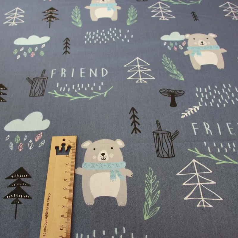 Хлопок темно-голубовато-серый мультфильм Медведь Собака Кости деревья ткани для DIY детская простыня подушка одежда домашний декор ручной работы - Цвет: bear