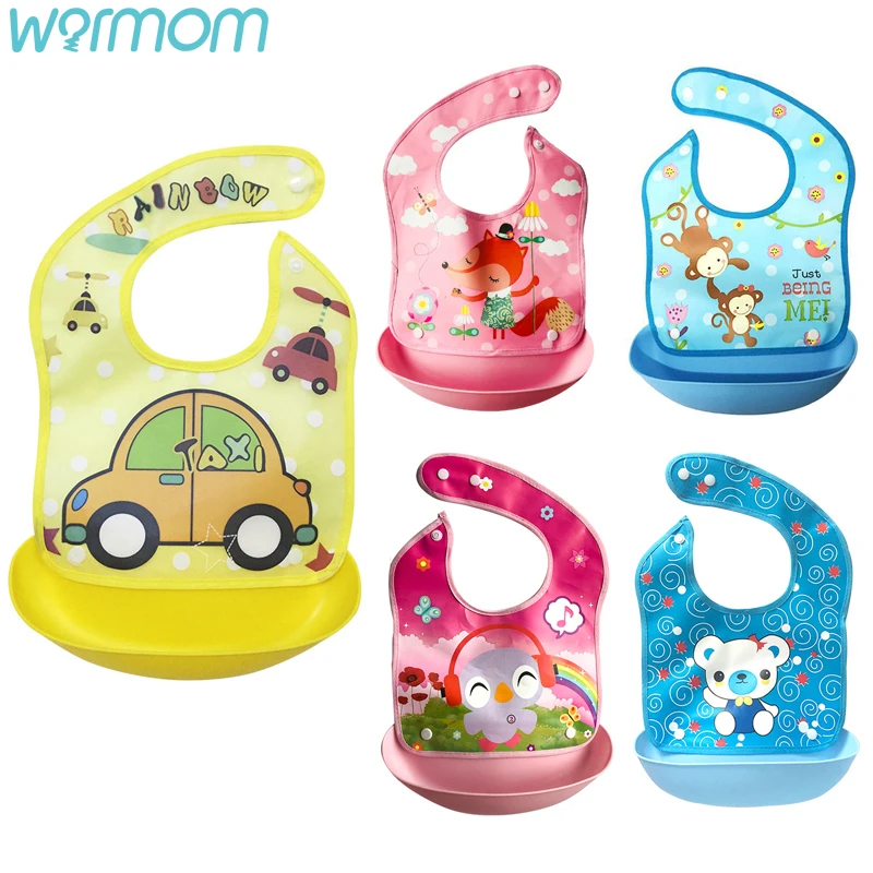 

WARMOM Cartoon Animals Baby Bibs Kids Feeding Tool EVA Safe Non-toxic Material Waterproof Feeding Apron Saliva Towel Bibs