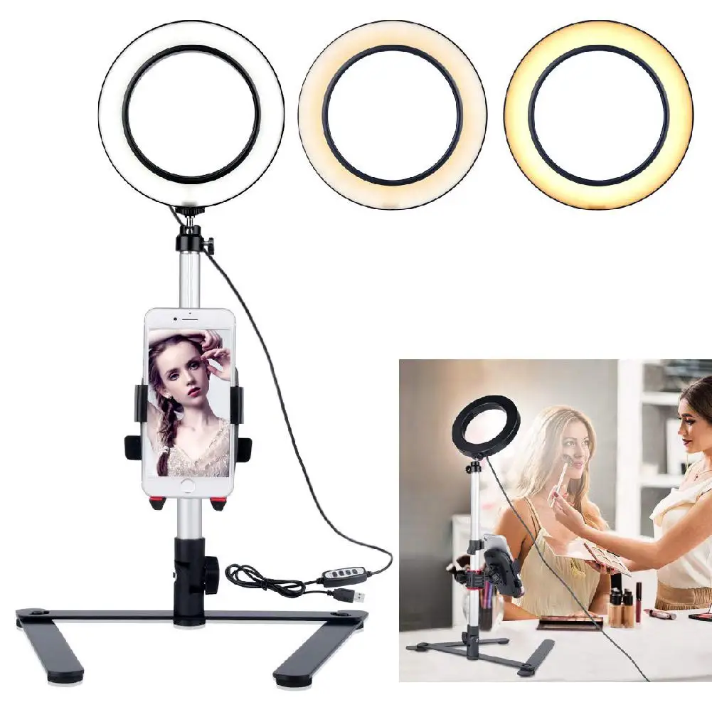 

HobbyLane 5.7" Ring Light with Desktop Stand Mini LED Camera Light with Cell Phone Holder for YouTube Video and Makeup d30