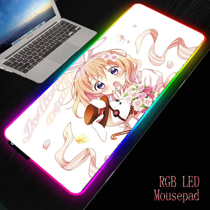 Большой коврик для мыши XGZ с аниме девочкой RGB большой игровой со светодиодной