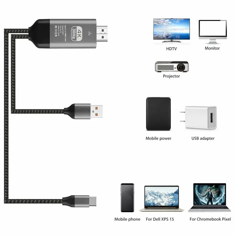Type-C к HDMI HDTV Кабель адаптер с USB 4K30HZ высокой четкости Plug& Play
