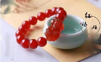 

LETSFUN Fine Jewelry CHINESE Red Jade PIXIU Round Gemstone Beads Stretchable Feng Shui Bracelet Free Shipping