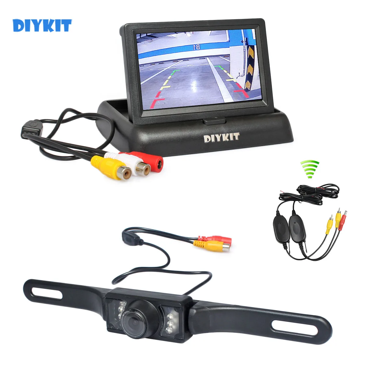 Diykit, беспроводной 4,3 дюймов Автомобильная камера заднего вида комплект резервный автомобильный ЖК-дисплей HD Автомобильная камера заднего вида система парковки
