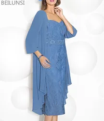 With Jacket Knee Length Plus Size Mother Of The Bride Dresses Sheath Lace Beaded Dresses Short Groom of Mother Dresses