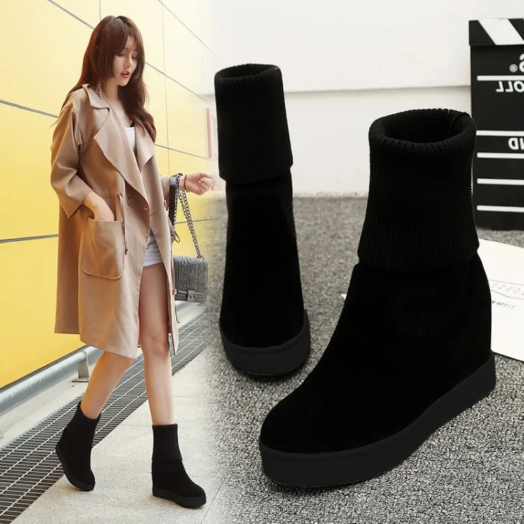 

Top Quality 2019 Autumn Luxury knitted Wool Retro Ankle Winter Booties Platform Boots Women Booties Designers Woman Botas Mujer