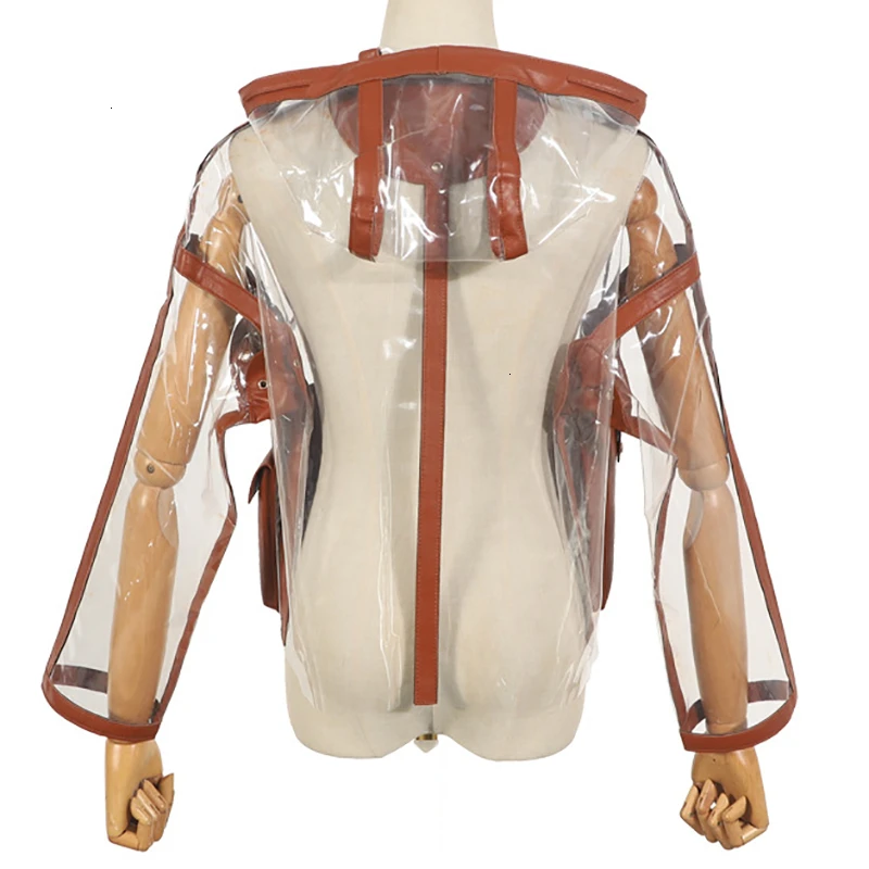 SeeBeautiful New Fashion Autumn Winter Simple Hooded Long Sleeve Zipper Pockets PVC Leather Stitching Loose Coat Women N497