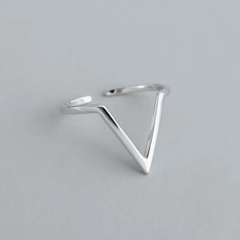 

925 Sterling Silver Fashion Geometric Wave Letter V Opening Ring Fine Jewelry For Women Party Personality Accessories