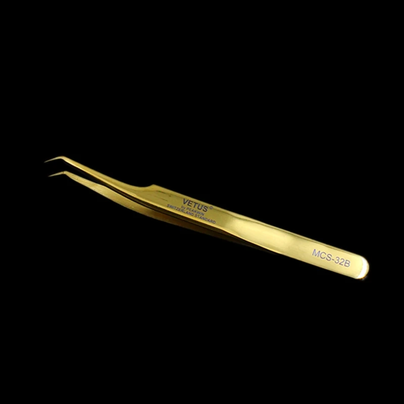 32B-Gold Vetus Original MCS Series New Style Premium Eyelashes Tweezers Ultra Fine Tip Improve for 3D 6D Lashes Extensions - Цвет: 32B-Gold