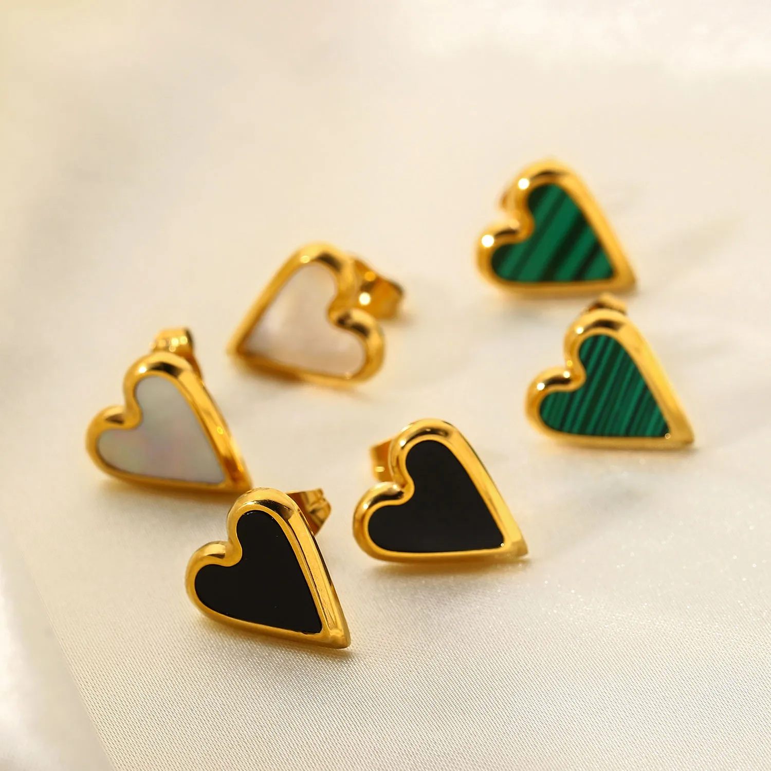Stainless Steel 18k Gold Heart Stud Earrings Mini Malachite White Natural Shell Love Hearts Statement Fashion Jewelry |