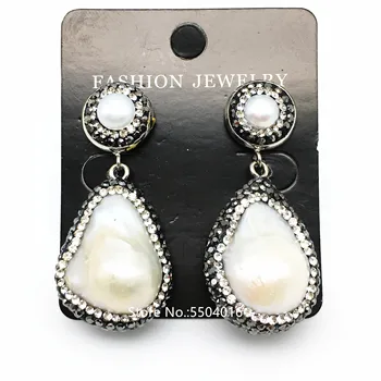 

Rhinestone Earrings Drop Ear Natural Freshwater Pearl With Crystal Pave Women Fashion Earring Jewelry Women Pearl Dangle Earring