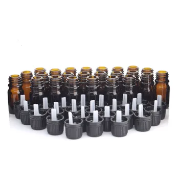 

24pcs 5ml Small Amber Glass bottle Vials Containers with euro dropper black tamper evident cap for essential oils aromatherapy